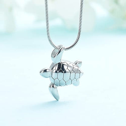 shajwo Sea Turtle Cremation Urn Necklaces for Ashes | Stainless Steel Animal Urn Keepsake Jewelry Pendants for Men Women - color: 1-Silver