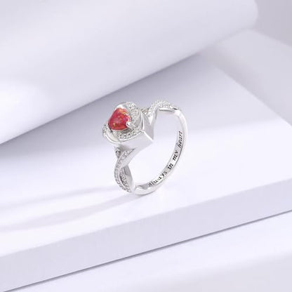 Sariel Heart Cremation Ring for Ashes - 925 Sterling Silver Opal Urn Keepake Rings Memorial Jewelry for Women - color: Red