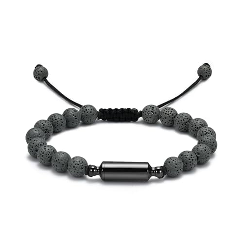 Oinsi Lava Rock Bracelet With Tube Memorial Urn Jewelry For Ashes Of Loved Ones Keepsake Cremation Bracelet Women Men Adjustable Length - color: Gray