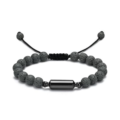 Oinsi Lava Rock Bracelet With Tube Memorial Urn Jewelry For Ashes Of Loved Ones Keepsake Cremation Bracelet Women Men Adjustable Length - color: Gray