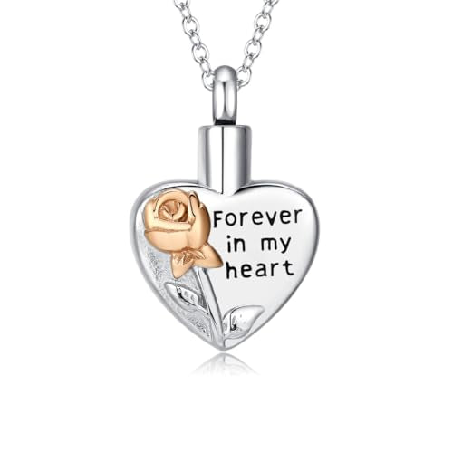 Heart Urn Necklaces for Ashes for Women Stainless Steel Cremation Jewelry for Ashes - style: Rose-Forever in My Heart