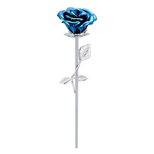 Stainless Steel Decorative Rose Flower Cremation Urns for Ashes-Human Pet Dog Cat Memorial Keepsake -Funeral Ash Container 1PC 9.5 Inches - color: Blue Color-2