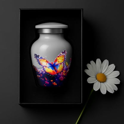 Gray Mini Urn for Ashes – Butterfly Design with Personalized Back Text – Small Handcrafted Cremation Keepsake – Includes Velvet Bag – Holds 0.3 oz – Made in USA - color: Personalize Gray, size: Small