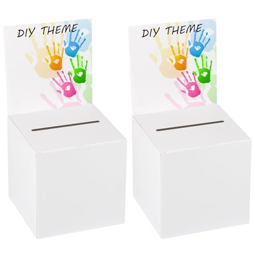 Cardboard Ballot Box with Slot, 6 x 6 x 6 Inch Raffle Boxes Donation Box Suggestion Boxes with Removable Header for Fundraising Collecting Business Card Ticket and Voting Contest, Pack of 2