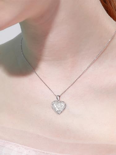 TANGPOET Heart Locket Necklace for Women 925 Sterling Silver Photo Locket Holds Two Pictures Inside Memorial Keepsake Jewelry Gifts for Mothers Day Birthday Christmas - style: E02-Dad Daughter