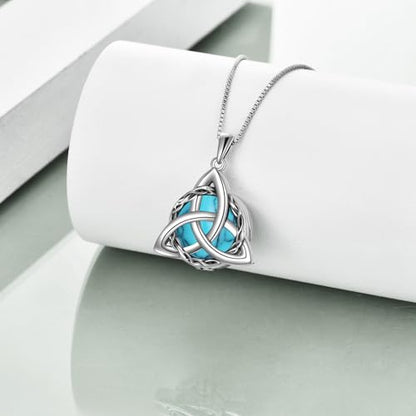 WINNICACA Celtic Knot Necklace 925 Sterling Silver Celtic Pendant Irish Urn Necklace Jewelry Birthday Anniversary Valentine's Day Gifts for Her Women Wife Girlfriend Daughter - style: 2-Celtic Knot Urn Necklace(Turquoise)