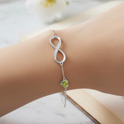 CDE 925 Sterling Silver Infinity Birthstone Bracelet Jewelry Gift for Women | Hypoallergenic,Non Tarnish,Heart CZ,Nickel-Free & Lead-Free,Anniversary Christmas Birthday Idea Gifts for Wife Girlfriend Her - color: 08-Aug.