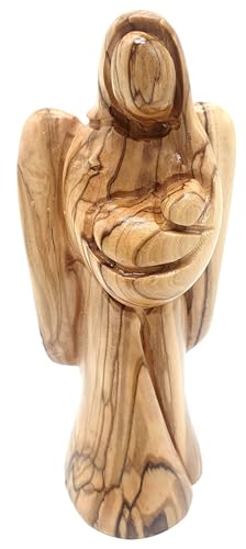 Zuluf 5.5" Hand-Carved Olive Wood Angel Statue Holding Baby - Authentic Holy Land Guardian Angel Figurine - Religious Gift for Baptism, New Mother, Expecting Mom & Christening - Bethlehem Wood - color: 5.5" Angel Holding Baby