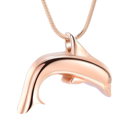 Minicremation Dolphin Shape Cremation Jewelry Necklace for Ashes Stainless Steel Ashes Holder Memorial Jewelry Keepsake Urn Pendant +fill kit - color: Rose Gold