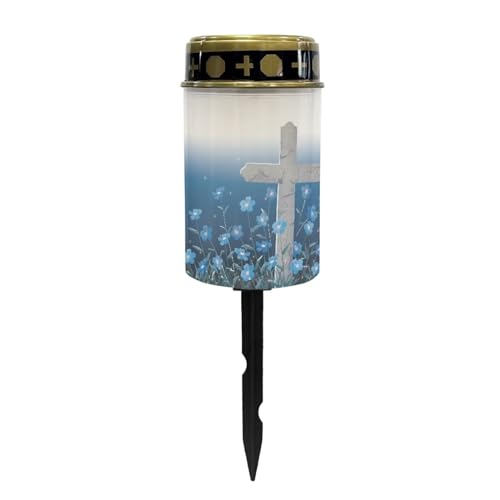 Cross and Floral Solar Powered Landscape Lights for Grave Memorial Gift Decor Flameless Waterproof Solar Power Outdoor Candle for Cemetery - color: Cross and Floral