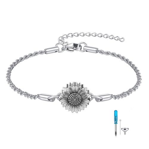 Urn Bracelet For Ashes 925 Sterling Silver Abalone Shell Cremation Keepsake Pendant Locket Bracelet For Women Men - style: sunflower