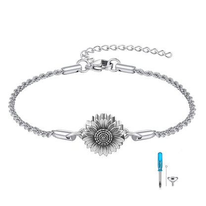 Urn Bracelet For Ashes 925 Sterling Silver Abalone Shell Cremation Keepsake Pendant Locket Bracelet For Women Men - style: sunflower