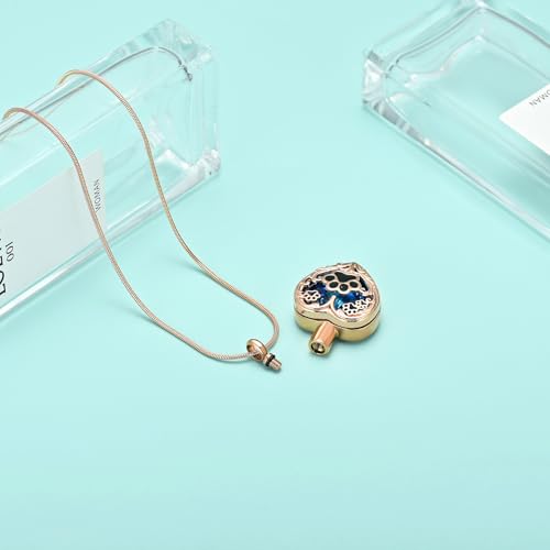 Heart Urn Necklace For Ashes Birthstone Pet Memorial Jewelry Dog Paw Print Cremation Pendant Stainless Steel Keepsake Gift For Pet Lovers - color: Rosegold blue