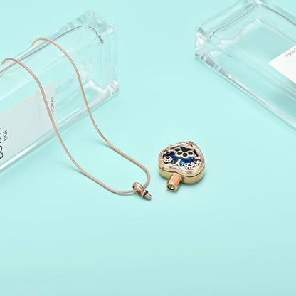 Heart Urn Necklace For Ashes Birthstone Pet Memorial Jewelry Dog Paw Print Cremation Pendant Stainless Steel Keepsake Gift For Pet Lovers - color: Rosegold blue