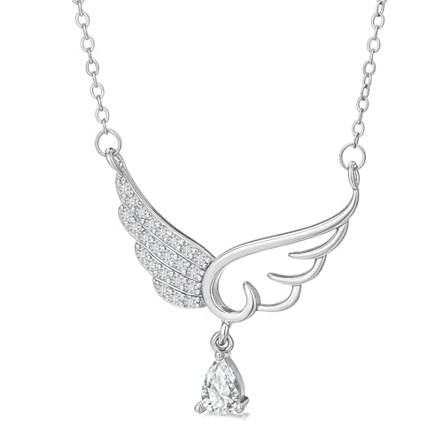 Bow Heart Pendent Pendant Necklace for Women White Crystal Necklace Dainty Silver Plated Necklace Bow Jewelry with Zirconia, Heart Choker Necklaces for Her Gifts - style: Shuidi wings1