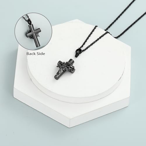 shajwo Tree of Life Cross Urn Necklace for Ashes - color: Black