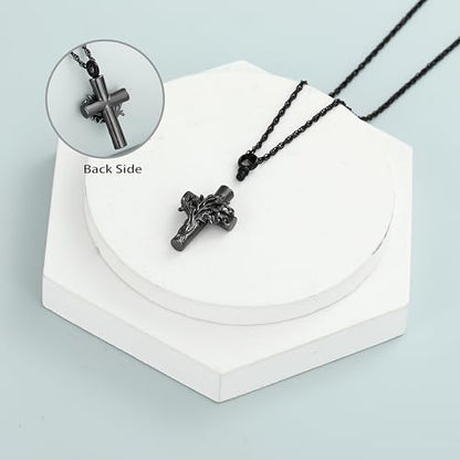 shajwo Tree of Life Cross Urn Necklace for Ashes - color: Black