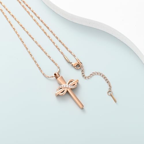 Imrsanl Infinity Love Cross Cremation Jewelry Ashes Religious Cross Urn Pendant Necklace for Women Men Pet Ashes Memorial Keepsake Jewelry - color: Rose Gold