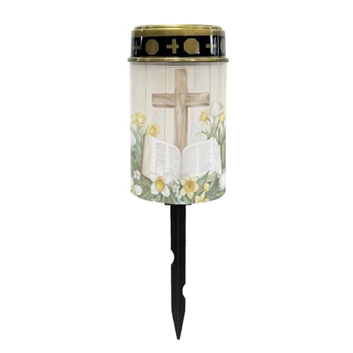 Cross and Flower Solar Powered Landscape Lights for Grave Memorial Gift Decor Flameless Waterproof Solar Power Outdoor Candle for Cemetery - color: Cross and Flower