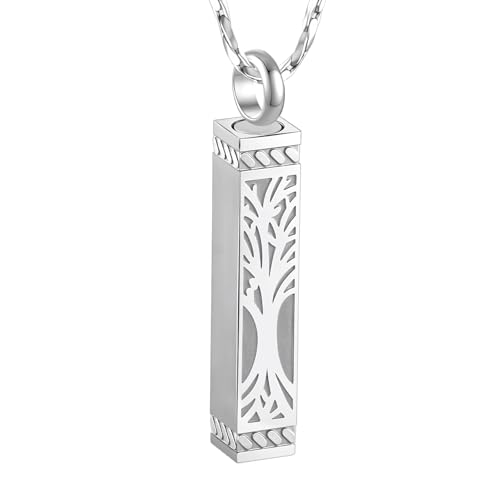 Tree of Life Urn Necklace For Ashes Memorial Bar Cremation Jewelry with Keepsake Urn Memorial Ash Jewelry For Women Men - color: Silver 1