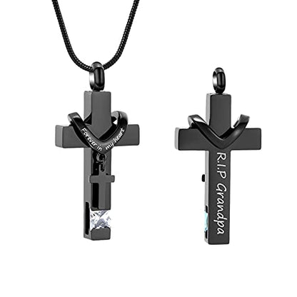 Forever in My Heart Birthstone Personalized Double Cross Urn Pendant Cremation Jewelry for Ashes Cross Ashes Keepsake - color: Customize