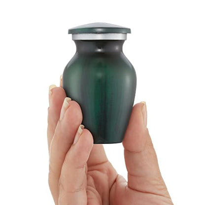 Reminded Small Cremation Memorial Urn for Human Ashes, Green Mini Keepsake with Velvet Case - color: Green