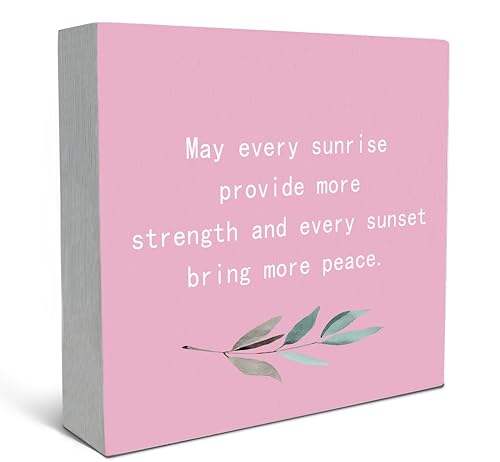 SRADMO May Every Sunrise Provide More Strength and Every Sunset Bring More Peace Wood Box Sign Desk Decor, Rustic Inspirational Wooden Block Box Sign Decoration For Office Shelf Table Decor (Pink) - color: MAY-pink, size: 5 x 5 inches