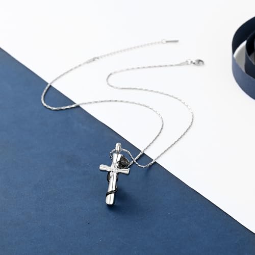constantlife Cross Urn Necklace for Ashes Cat Butterfly Cremation Jewelry for Women Men Memorial Pendant Chain Human Pet Ashes Holder - color: Black