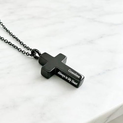 Cross Urn Necklace for Ashes for Men Women Cremation Jewelry Urns Locket Pendant Ashes Holder Memorial Jewelry-Always in My Heart - color: Always in My Heart,Black Grandma