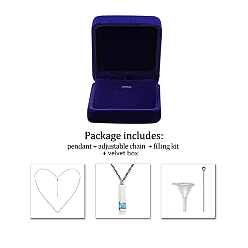Urn Necklaces for Ashes Stainless Steel Bar Pendant Necklace Cube Memorial Ashes Necklace Crystal Cremation Urn Pendant for Men - color: Silver-bule
