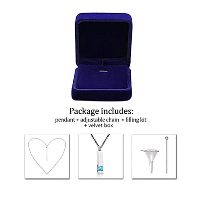 Urn Necklaces for Ashes Stainless Steel Bar Pendant Necklace Cube Memorial Ashes Necklace Crystal Cremation Urn Pendant for Men - color: Silver-bule