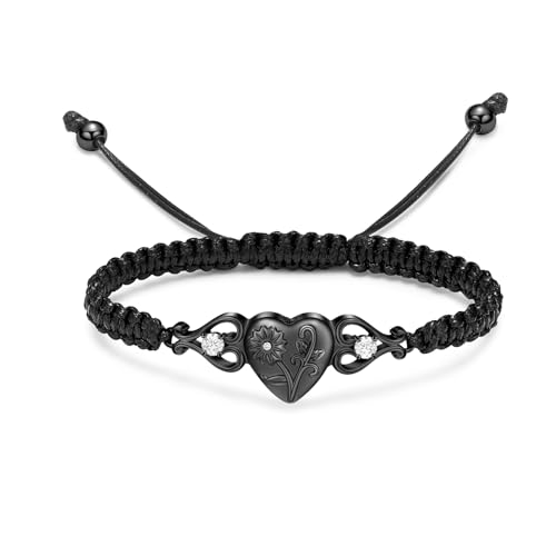 constantlife Double Heart Cremation Bracelet for Ashes for Women Stainless Steel Pendant Urn Memorial Jewelry Loved Ones Human Pet Funeral Keepsake Gift - color: Sunflower-Black