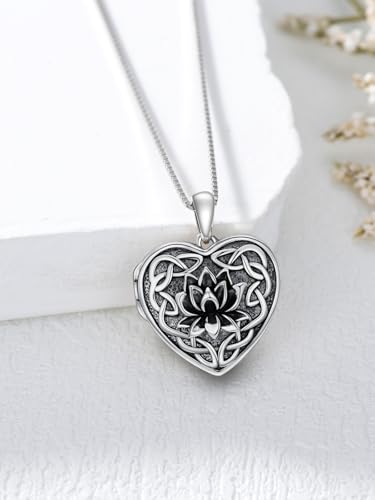 Dorunmo Locket Necklace 925 Sterling Silver Pictures Photo Keep Someone Near to You Custom Lockets Mother's Day Jewelry Personalized Photo Locket Gifts - color: C-Lotus-Celtic, style: Locket Only