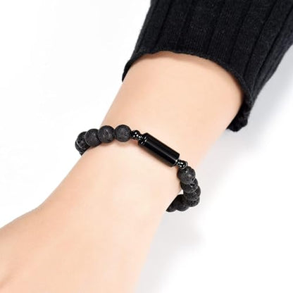 Hearbeingt Cylinder Cremation Bracelet for Ashes Adjustable Rope Urn Bangle - color: B-All Black
