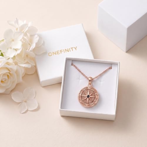 ONEFINITY Locket Necklace That Holds Picture Locket Memorial Pendant Jewelry Keepsake Gift for Men Women - color: rose gold-Compass