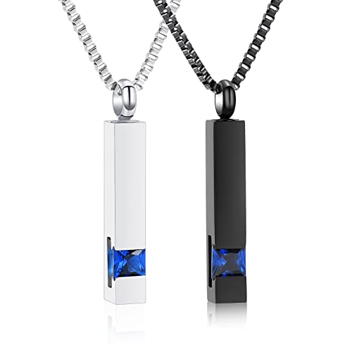 XSMZB Crystal Bar Cremation Urn Jewelry for Ashes Birthstone Cube Memorial Urn Necklace for Women Men Funeral Ashes Keepsake Pendant - color: 2pcs-Blue