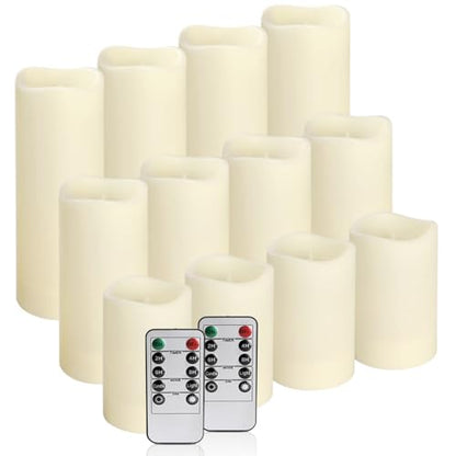 12-Pack LED Flameless Candles with Remote Control - Battery Operated, Timer, Dimmable, 3D Flame Flickering , Perfect for Halloween Christmas Parties,Wedding,Home Decor ,Gift and Special Occasions - size: 12-Pack-Ivory