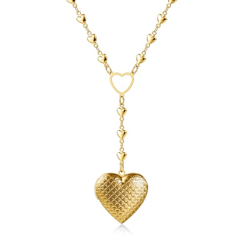 Personalized Heart Locket Necklace for Women Stainless Steel- Heart Necklace - color: Gold-B