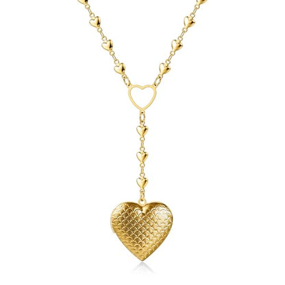 Personalized Heart Locket Necklace for Women Stainless Steel- Heart Necklace - color: Gold-B