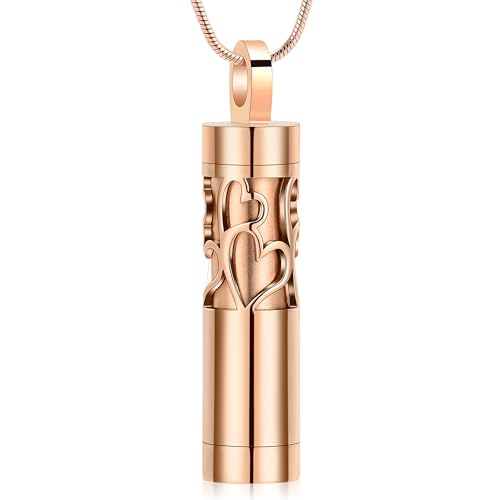 Hollow Cylinder Urn Necklace for Ashes for Women Men Vial Stainless Steel Cremation Jewelry Memorial Keepsake Locket Pendant - color: Rose