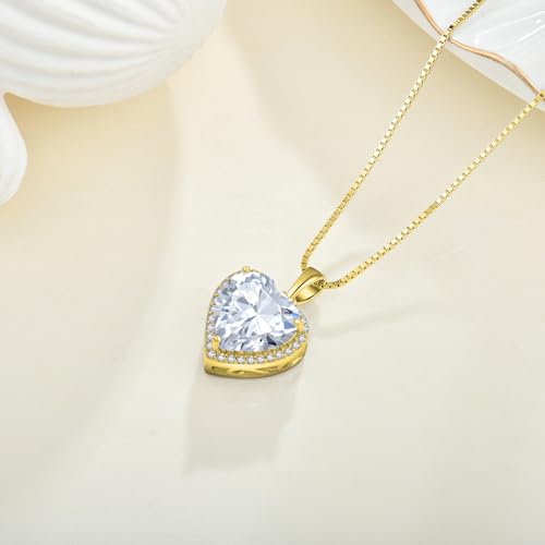 925 Sterling Silver Halo Heart Necklace for Women | Lwsary Love Heart Necklace, Heart Cut Birthstone Jewelry for Her - color: Gold