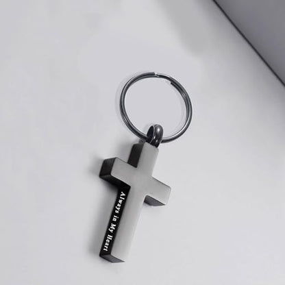 Cross Urn Keychain for Ashes - Cremation Pendant for Men Women - Memorial Jewelry Holder for Human Ashes