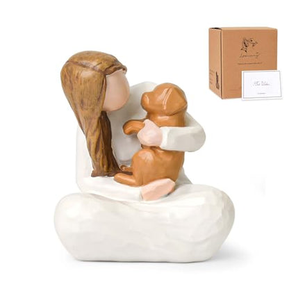 Pet Memorial Gifts for Loss of Dogs,Sculpted Hand-Painted Resin Dog Figure - style: Girl with golden retriever