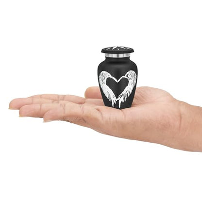 Black Small Urns for Human Ashes - Angel Wings & Heart Mini/Medium/Little Cremation Keepsakes for Ashes - Ash Holders – Urn -ERN - Tiny Urns for Men - Miniature Urn - (Single) from Keepsake Co. - color: Black Matte