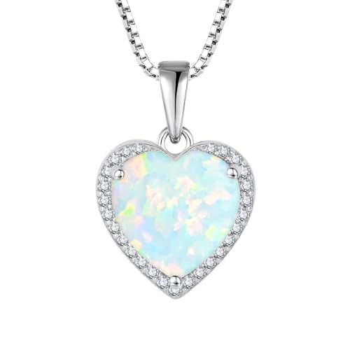 925 Sterling Silver Halo Heart Necklace for Women | Lwsary Love Heart Necklace, Heart Cut Birthstone Jewelry for Her - color: Milky Rainbow