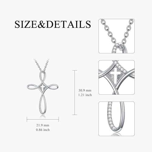 PROESS Cross Necklace for Women Men Sterling Silver Rose/Sunflower Cross Pendant Religious Jewelry Christmas Birthday Mothers' Day Gifts - color: 12-Zircon Cross