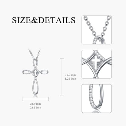 PROESS Cross Necklace for Women Men Sterling Silver Rose/Sunflower Cross Pendant Religious Jewelry Christmas Birthday Mothers' Day Gifts - color: 12-Zircon Cross