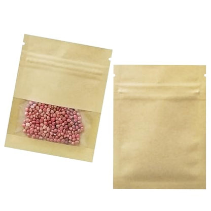 FERENLI 100 Pack 3.5x5.1 inch Small Resealable Seed Coin Envelopes Bags | Kraft Paper Heat Seal Packets with Clear Window Brown for Flower Vegetable Seeds Storage Party Favor Pet Food Sample Bag - size: 3.5x5.1 inch