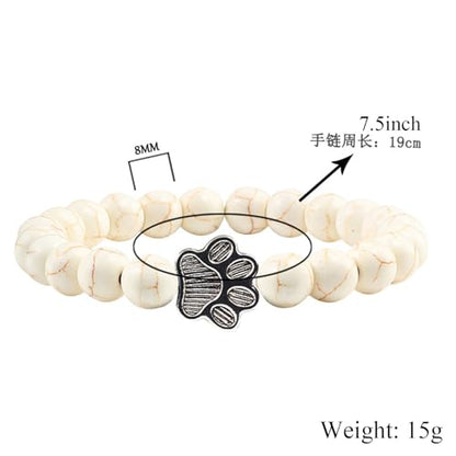 POYAMUSE Lovely Pet Paw Turquoise Beaded Strand Bracelet for Women Men Pet Memorial Jewelry, Cute Dog Cat Paw, Colorful Turquoise Beads - color: Red