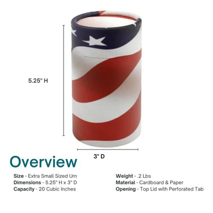 Patriot Scattering Tube - Extra Small, Biodegradable Cremation Urn for Ashes, Extra Small Sized Cremation Urn, 5.25 Inches High - color: Patriot
